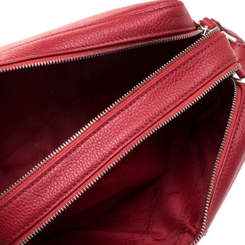 Longchamp Red Leather Le Foulonne Camera Crossbody Bag 10” x 6” - Picture 9 of 12